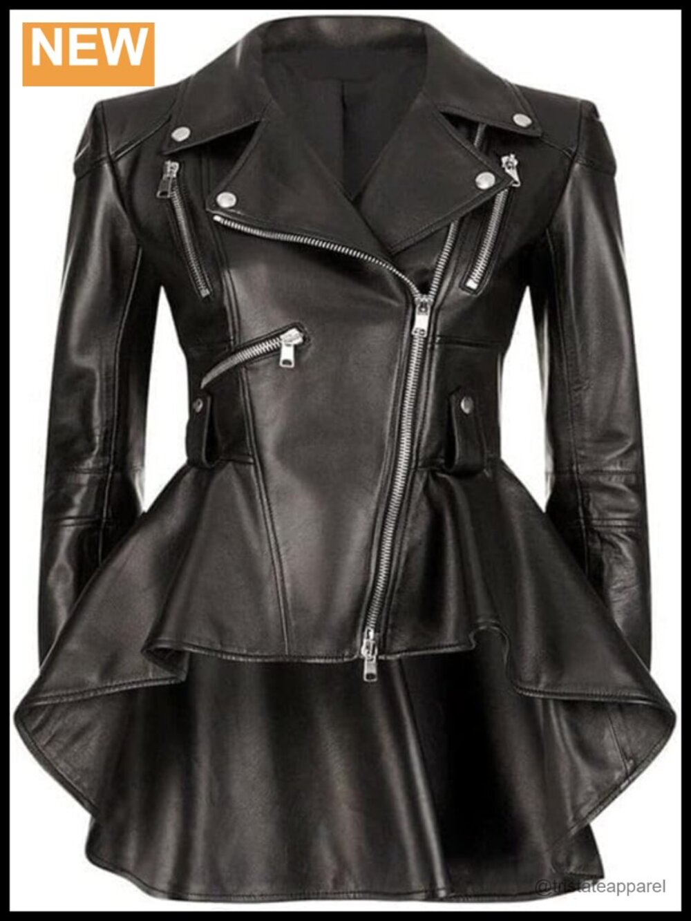 Women's Faux Leather Peplum Waist Biker Jacket with Zippers